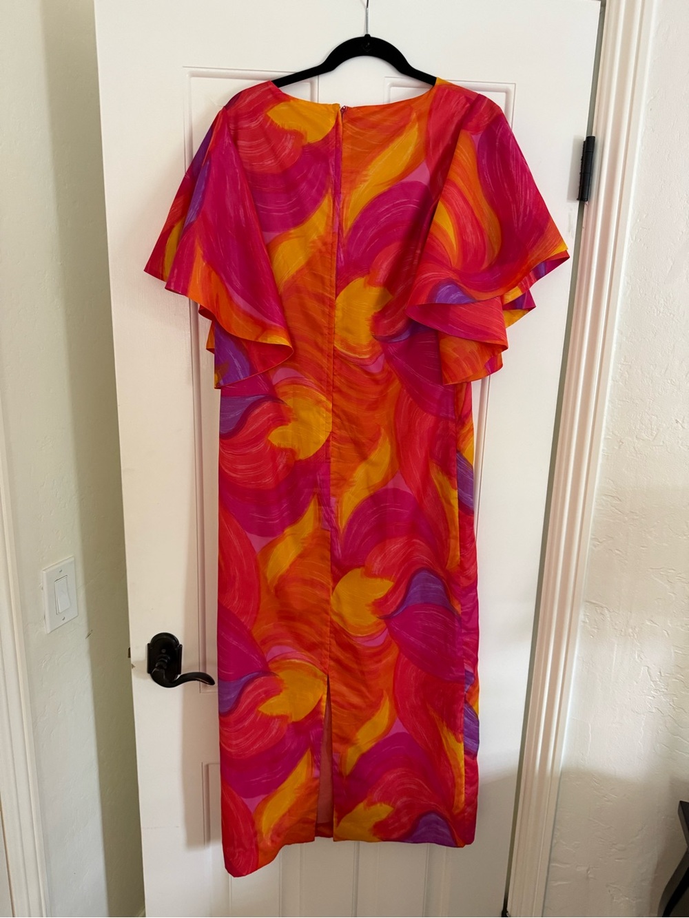 Rare 1960’s Vintage Hawaii- Bright Pink & Orange Maxi Dress with Flutter Sleeves